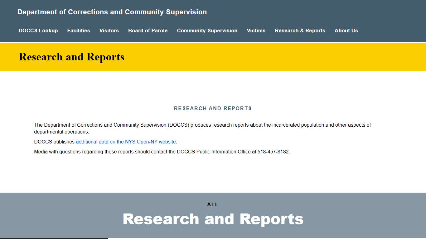 Research and Reports Department of Corrections and Community Supervision